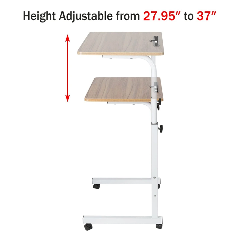 Hospital Overbed Adjustable Folding Pneumatic Laptop Cart Over Bed Side Table/Computer Desk with Wheels Pb Board for Sofa Living Room